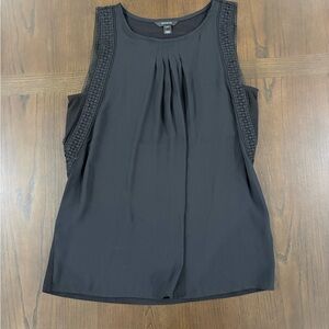 RW&CO. Black Sleeveless Pleated Tank with Crochet Trim